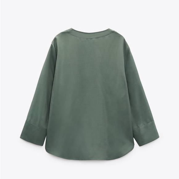 NWT ZARA GREEN FLOWY BUTTONED BLOUSE & FLUID PAJAMA PANTS COORD MATCHING SET XS - Picture 9 of 10